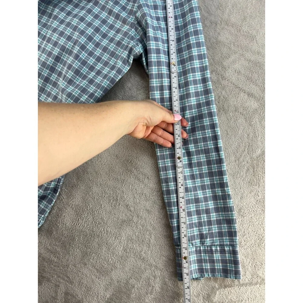 Banana Republic Dress Shirt Mens L 16 Non-Iron Tailored Slim Fit Blue Check